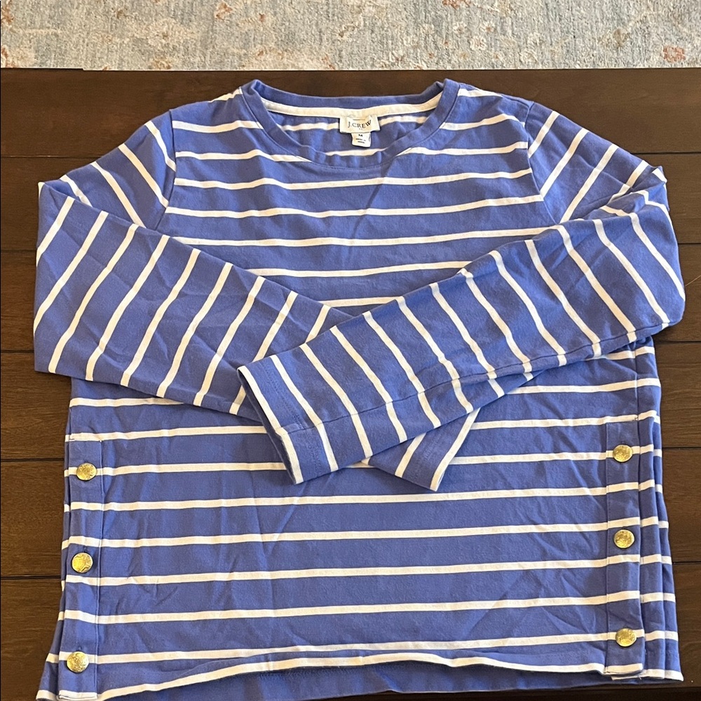 Blue Striped J. Crew Shirt with Gold Buttons